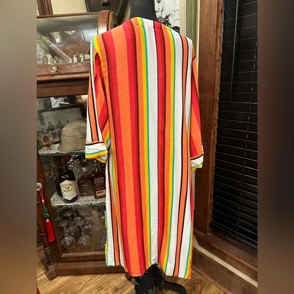 Express Multi-Color Striped Longline Kimono Duster Cardigan Boho Chic M/L - Picture 5 of 10